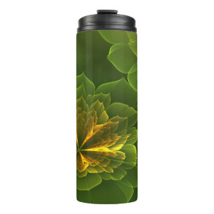 Fantasy Green Yellow Fractal Flowers Thermal Tumbler