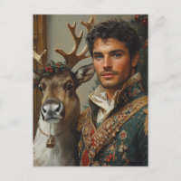 Fantasy Handsome man and reindeer Christmas