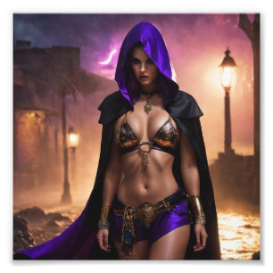 Fantasy Hooded Babe in Robes and Gold Outfit Photo Print