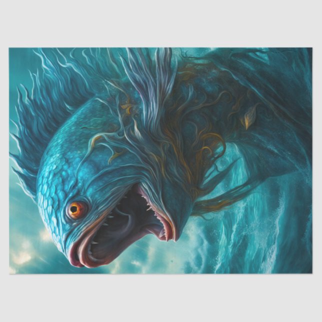 Fantasy Horror Fish Sea Monster Decoupage Tissue Paper (Front)