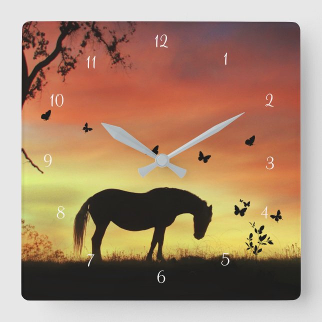 Fantasy Horse and Butterflies Square Wall Clock (Front)