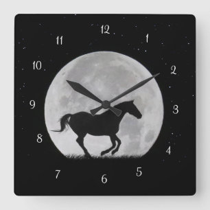 Fantasy Horse and Full Moon Square Wall Clock