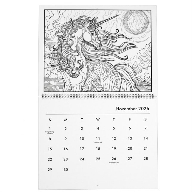 Fantasy Horse Coloring Calendar (Nov 2026)