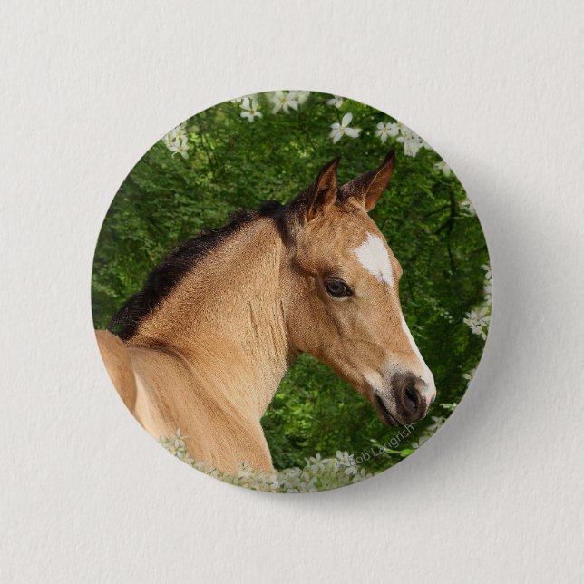 Fantasy Horses: Flowers 2 Inch Round Button (Front)
