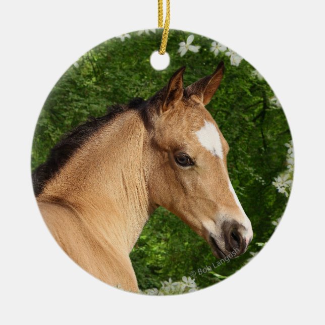 Fantasy Horses: Flowers Ceramic Ornament (Front)