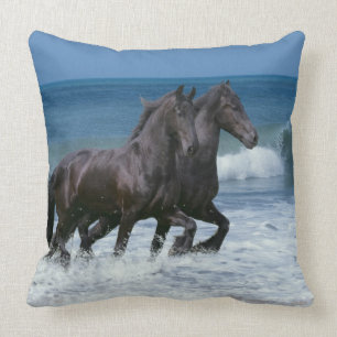 Fantasy Horses: Friesians & Sea Throw Pillow
