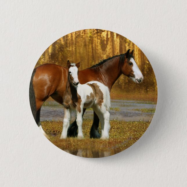 Fantasy Horses: Mare & Foal 2 Inch Round Button (Front)
