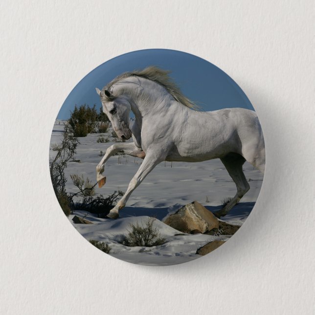 Fantasy Horses: Snow King 2 Inch Round Button (Front)