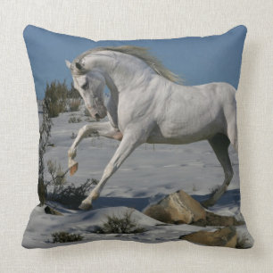 Fantasy Horses: Snow King Throw Pillow