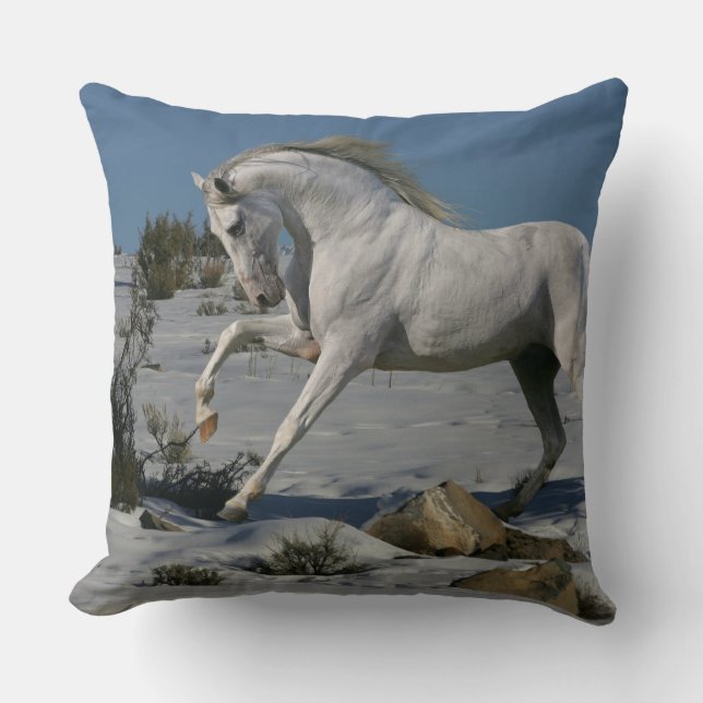Fantasy Horses: Snow King Throw Pillow (Front)