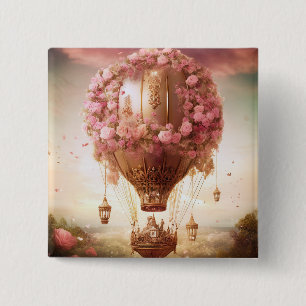 Fantasy Hot Air Balloon Pink Gold 2 Inch Square Button