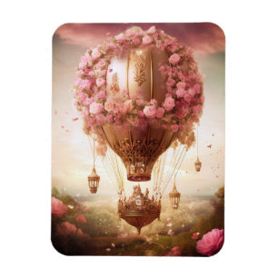 Fantasy Hot Air Balloon Pink Gold Magnet