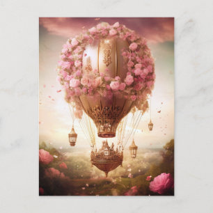 Fantasy Hot Air Balloon Pink Gold Postcard