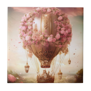 Fantasy Hot Air Balloon Pink Gold Tile