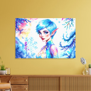 Fantasy ice elf winter magic snowflake art canvas print