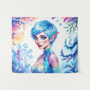 Fantasy ice elf winter magic snowflake art tapestry