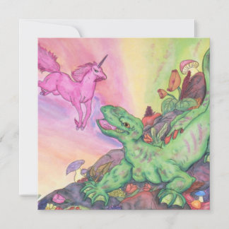 Fantasy Illustration Lizard Pink Flying Unicorn Invitation
