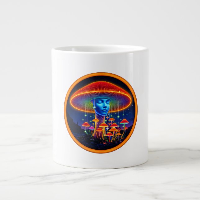 Fantasy Image Dark Lady With Orange Mushroom Hat Large Coffee Mug (Front)