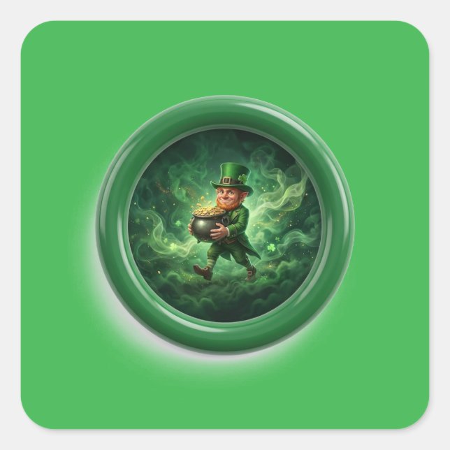 Fantasy Image Leprechaun Carrying Pot Of Gold Square Sticker (Front)