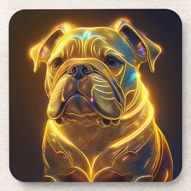 Fantasy Image Neon Yellow English Bulldog Coaster (Front)