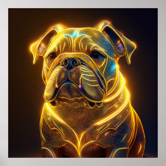 Fantasy Image Neon Yellow English Bulldog Poster