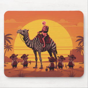 Fantasy Image of Skeleton Riding Striped Camel Mouse Pad
