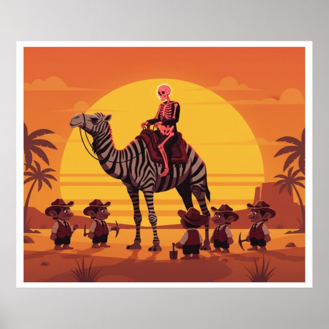 Fantasy Image of Skeleton Riding Striped Camel Poster (Front)