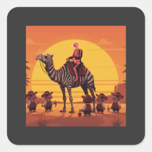 Fantasy Image of Skeleton Riding Striped Camel Square Sticker