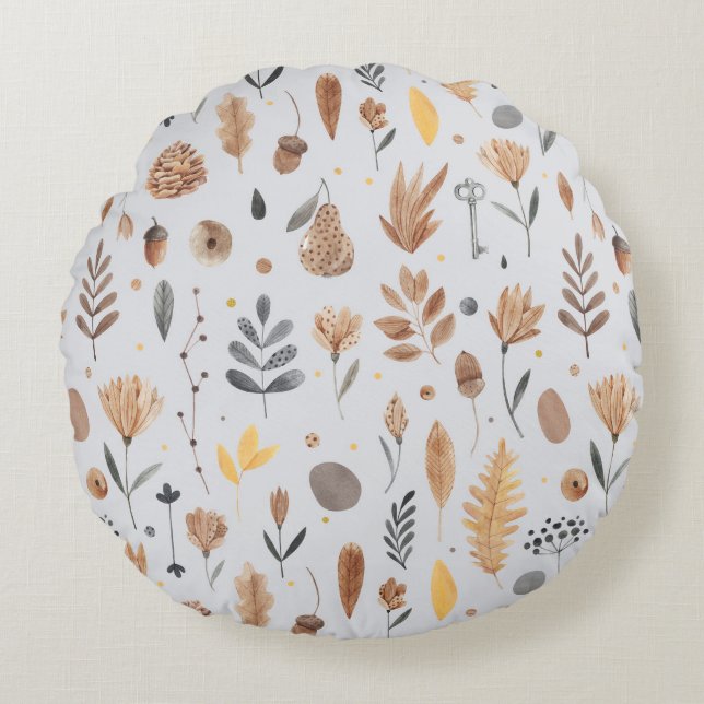 Fantasy-inspired botanical elements round pillow (Front)