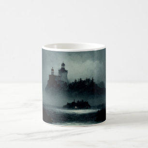 Fantasy Island Lighthouse Misty Foggy Dark Night Coffee Mug