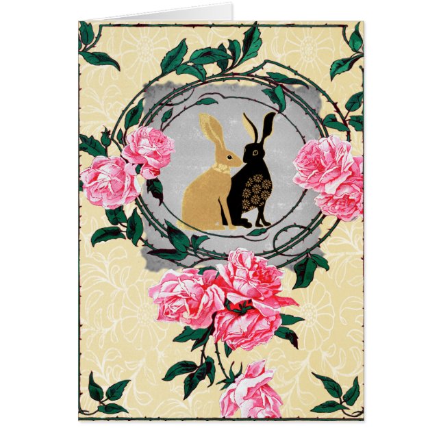 Fantasy Jackrabbit Hares Rose Romantic Collage (Front)