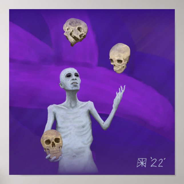 Fantasy Juggler Juggling Skulls Wall Art Print (Front)