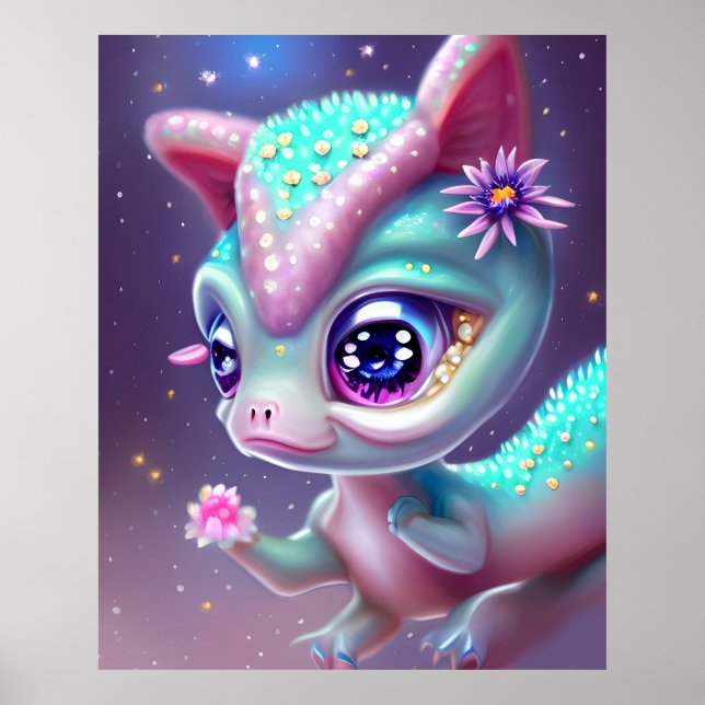 Fantasy Kawaii cute and adorable baby dinosaur Poster (Front)