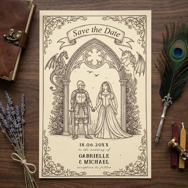 Fantasy Knight Dragon Gothic Wedding Save The Date (Creator Uploaded)