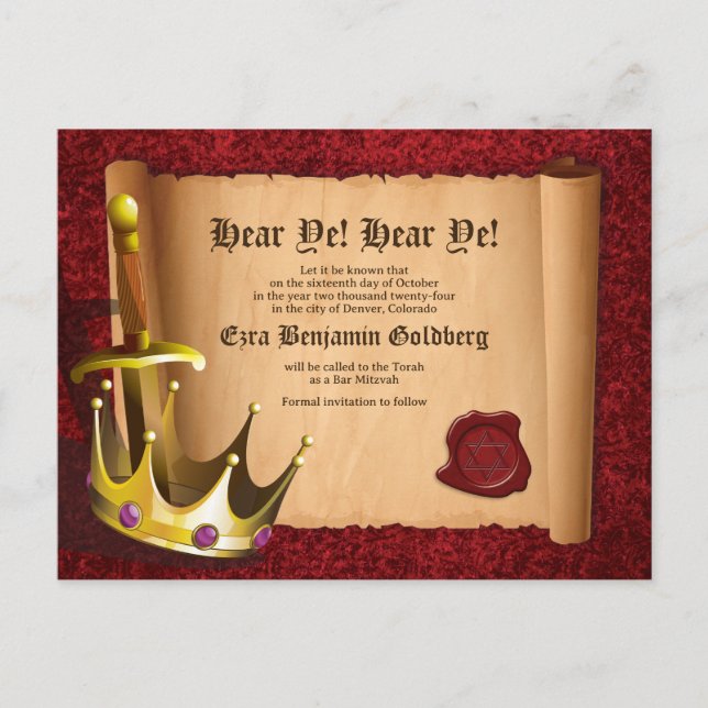 Fantasy Knight Medieval Bar Mitzvah Save the Date Postcard (Front)