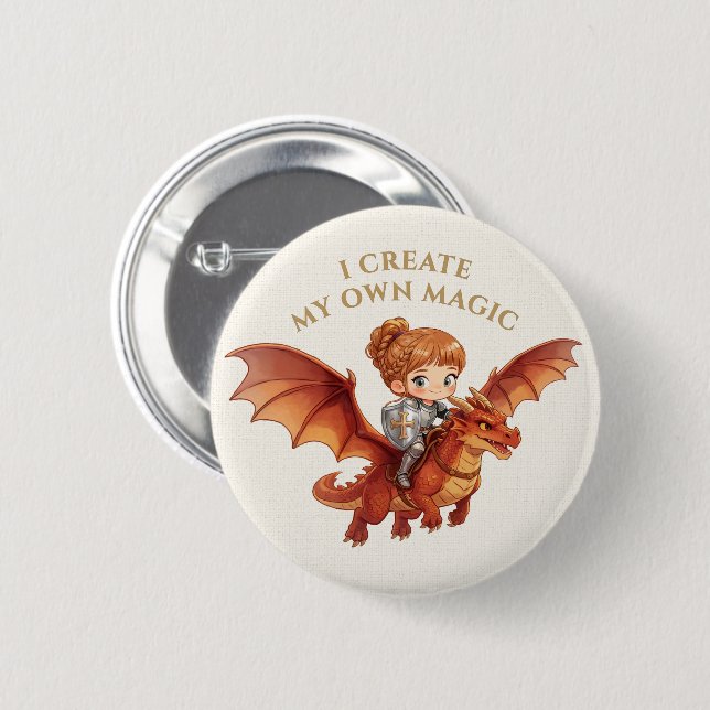 Fantasy Knight Princess Dragon Custom Aesthetic 2 Inch Round Button (Front & Back)