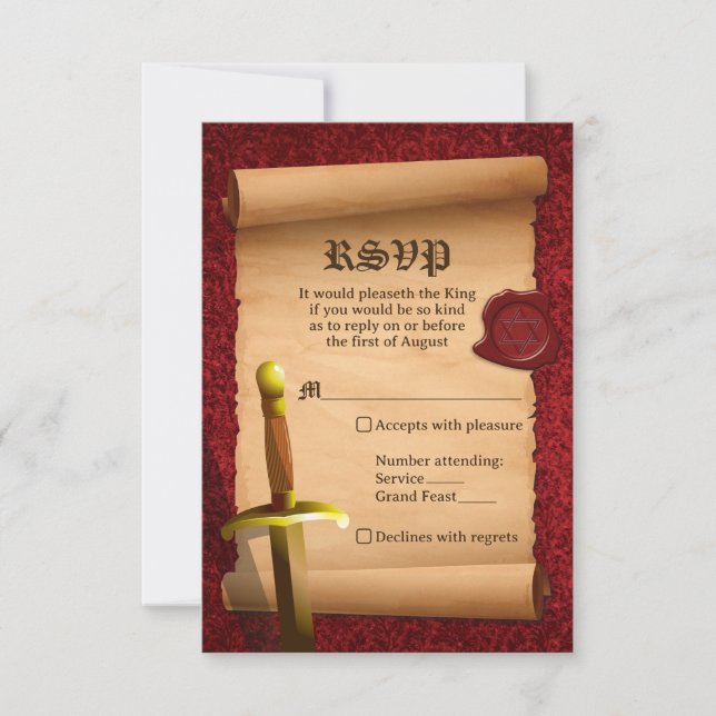 Fantasy Knight Sword Medieval Times Bar Mitzvah RSVP Card (Front)