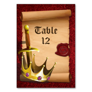 Fantasy Knight Sword Medieval Times Bar Mitzvah Table Number
