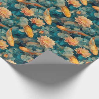 Fantasy Koi Pond Glowing Koi Fish Lotus Flowers Wrapping Paper