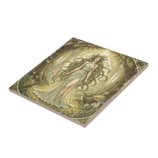 Fantasy lady in an enchanted forest tile