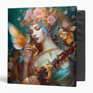 Fantasy Lady With Lute & Butterfly Bird Binder