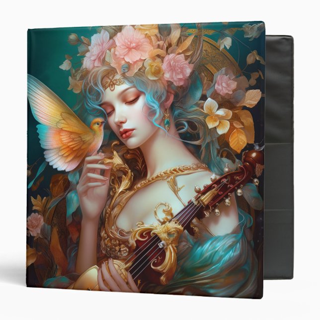 Fantasy Lady With Lute & Butterfly Bird Binder (Front/Inside)