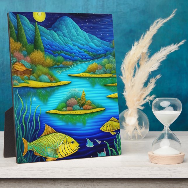 Fantasy Lake Fish Art Tabletop  Plaque (Side)