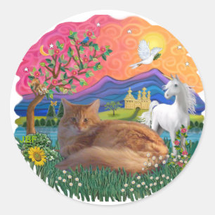 Fantasy Land (ff) - Maine Coon cat (red) Classic Round Sticker