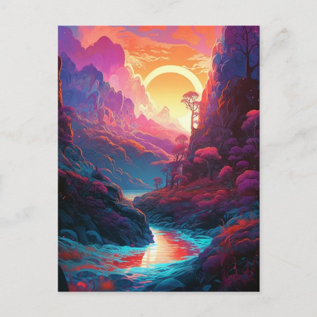 Fantasy Landscape Forest Colorful Surreal Postcard (Front)