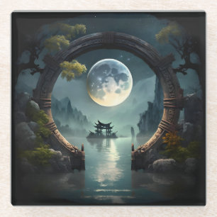 Fantasy Landscape Moon, Round Arch Glass Coaster