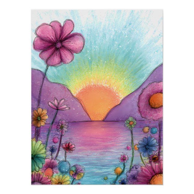 Fantasy Landscape with Flowers - Pastel Style Poster (Front)