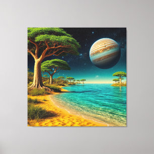 Fantasy Landscape with Vibrant Beach Canvas Print