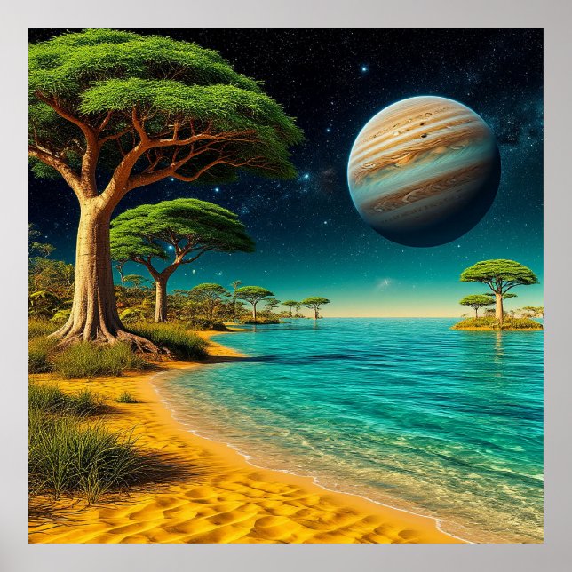 Fantasy Landscape with Vibrant Beach Poster (Front)