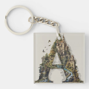 Fantasy Letter A with Castles in the Sky Storybook Keychain